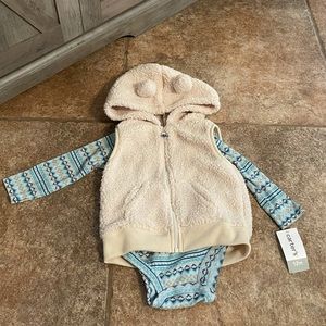 Carter’s Teddy Vest and Long Sleeve Snap On Onesie 12 Months